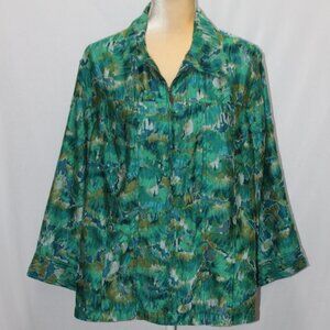 Ruby Rd Casual Lightweight Women's Zip-Up Collared Watercolor Jacket, Size 18W